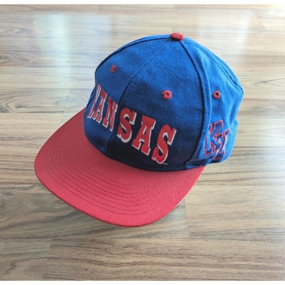 Vintage 90s Kansas Jayhawks Hat 7 1/4 Top Of The World Blue Wool - Picture 2 of 10